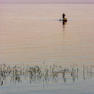 045_TZmN.8218V-Lake-Bangweulu-Dawn-Fisherman-&-Canoe-N-Zambia